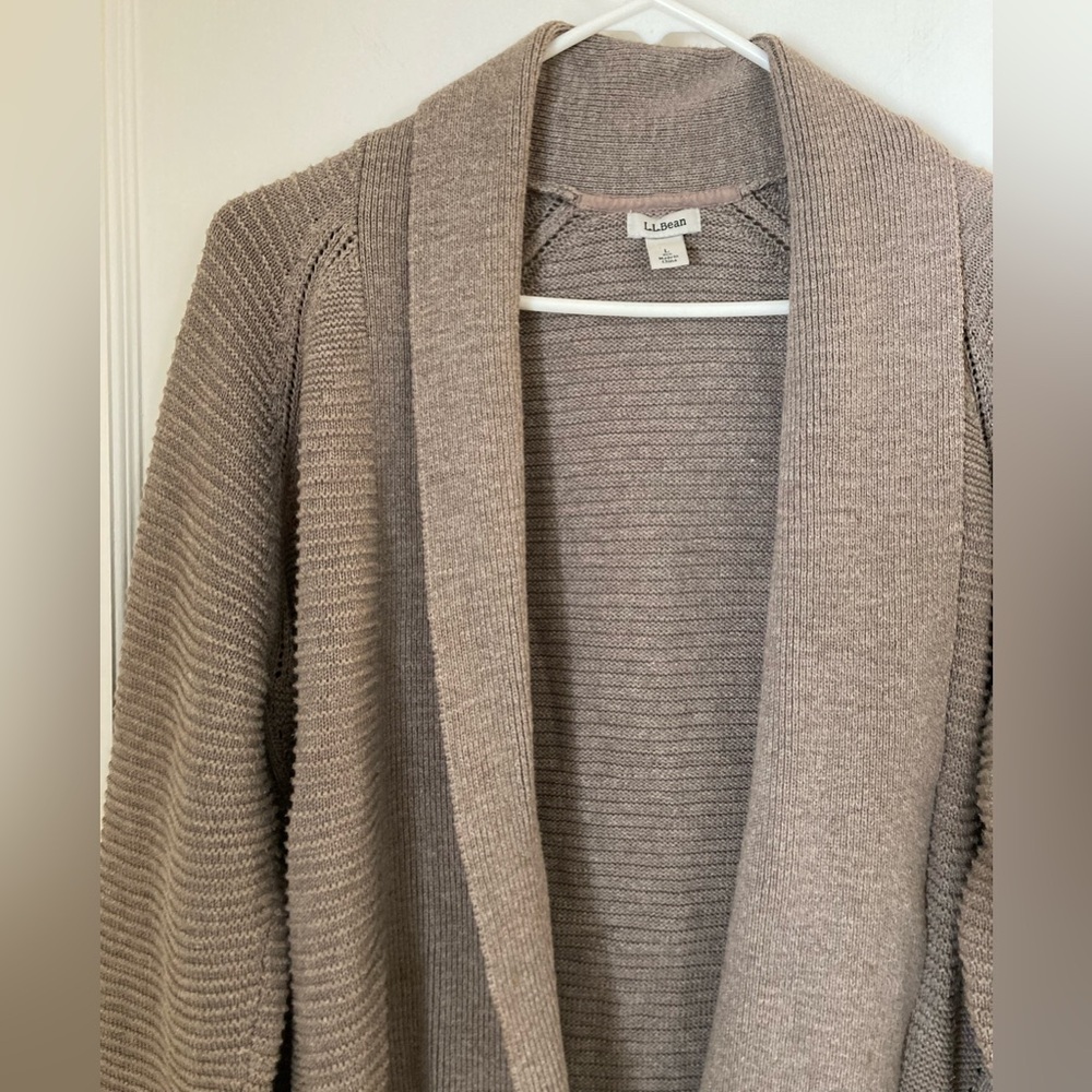 L.L. Bean | Cotton Taupe Open Cardigan Size Large - Picture 3 of 6